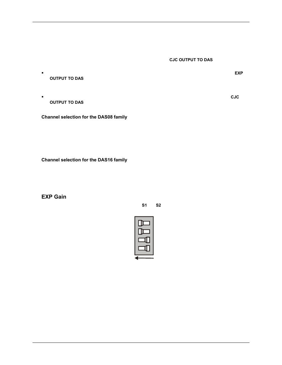 Channel selection for the das08 family, Channel selection for the das16 family, Exp gain | Measurement Computing CIO-EXP32 User Manual | Page 15 / 27