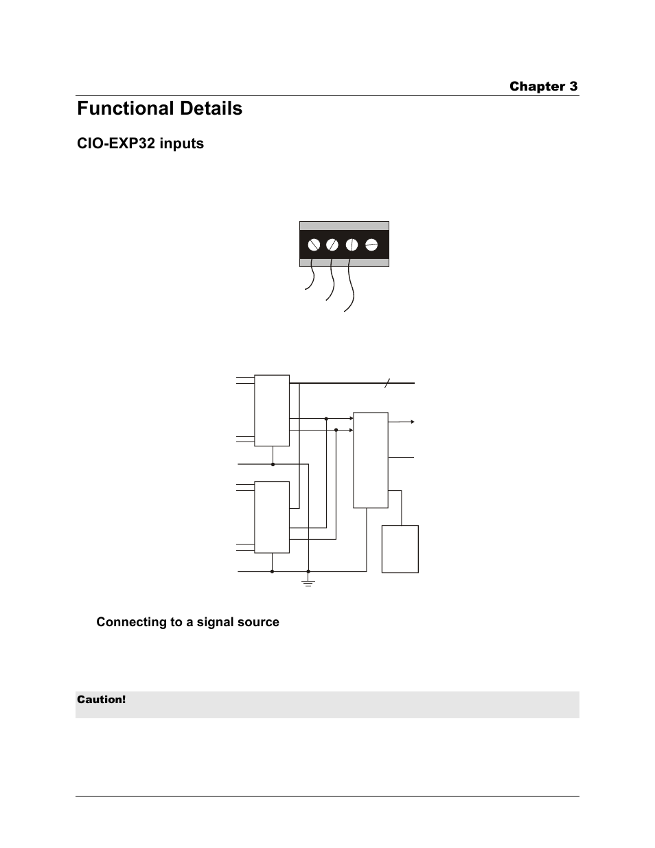 Functional details, Cio-exp32 inputs, Connecting to a signal source | Chapter 3 | Measurement Computing CIO-EXP32 User Manual | Page 18 / 27