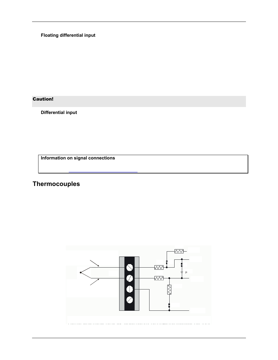 Floating differential input, Differential input, Thermocouples | Measurement Computing CIO-EXP32 User Manual | Page 19 / 27