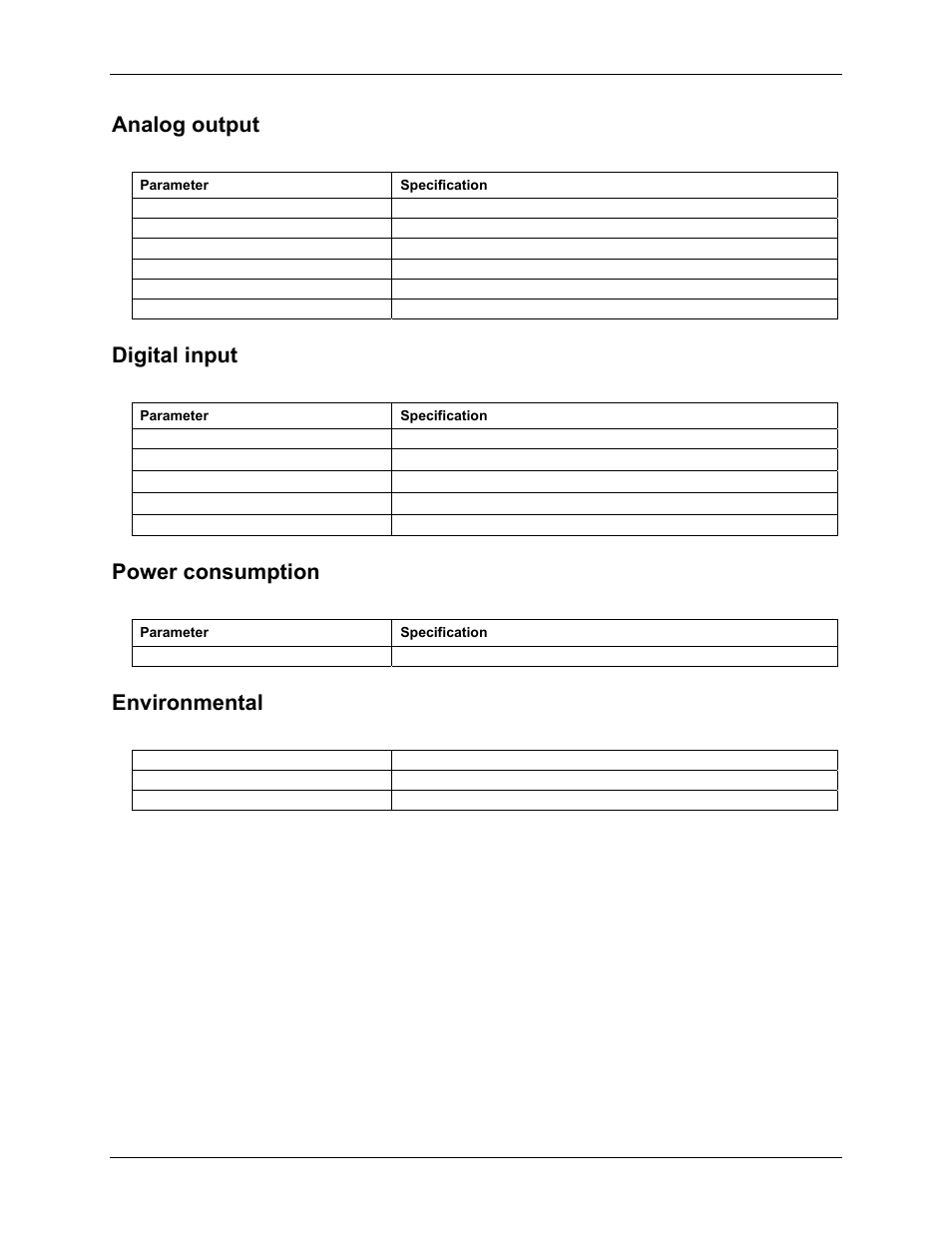 Analog output, Digital input, Power consumption | Environmental | Measurement Computing CIO-EXP32 User Manual | Page 24 / 27