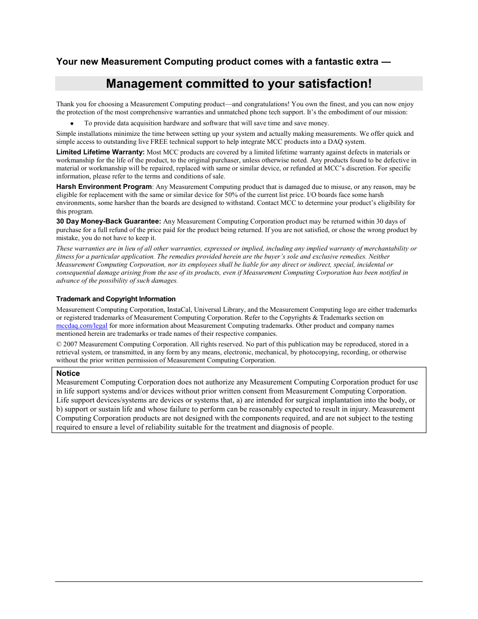 Management committed to your satisfaction | Measurement Computing CIO-EXP32 User Manual | Page 3 / 27