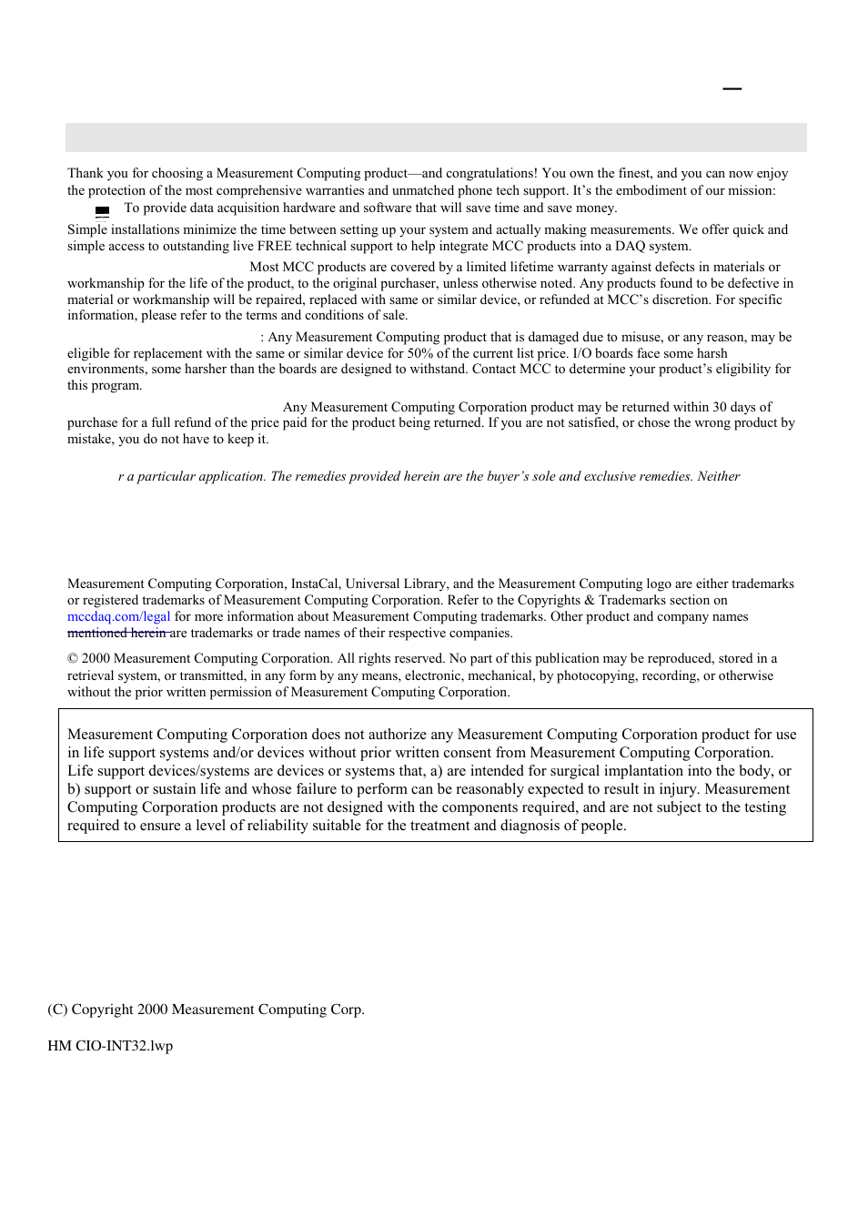 Management committed to your satisfaction | Measurement Computing CIO-INT-32 User Manual | Page 2 / 24