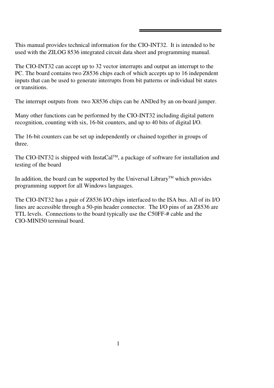 0 introduction | Measurement Computing CIO-INT-32 User Manual | Page 5 / 24