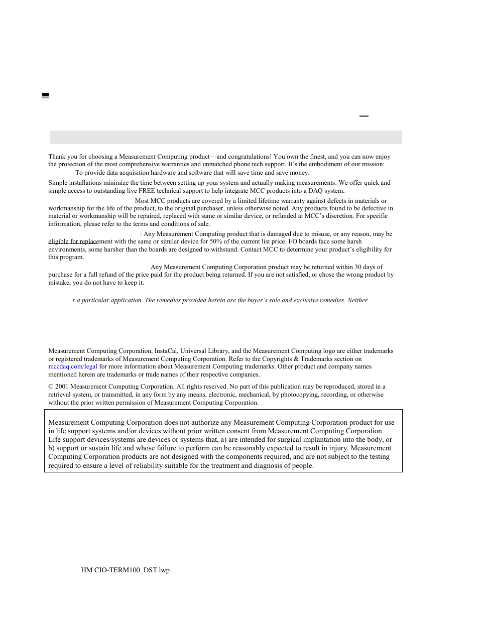 Management committed to your satisfaction | Measurement Computing CIO-TERM100_DST User Manual | Page 2 / 8