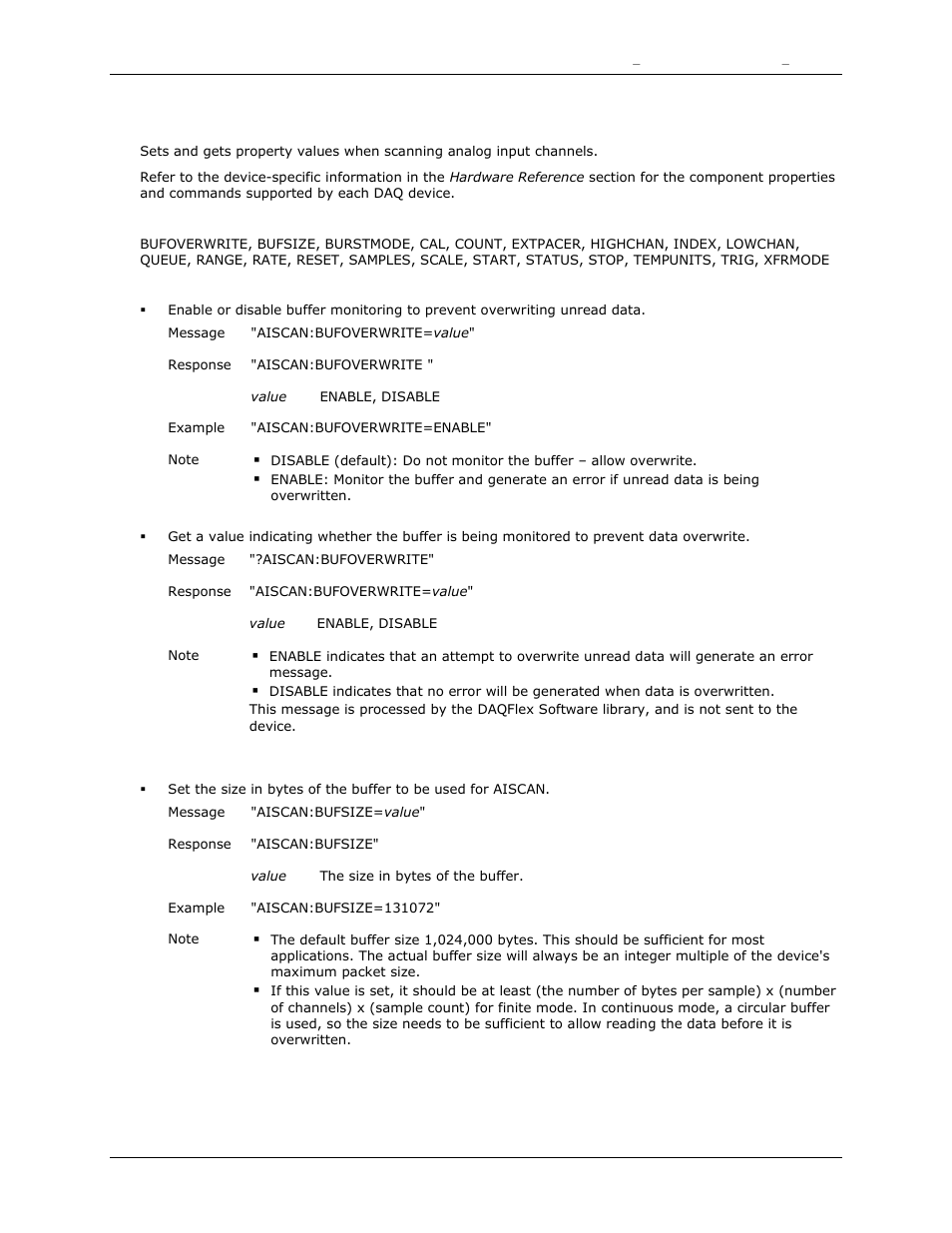 Aiscan, Bufoverwrite, Bufsize | Measurement Computing DAQFlex User Guide User Manual | Page 42 / 125