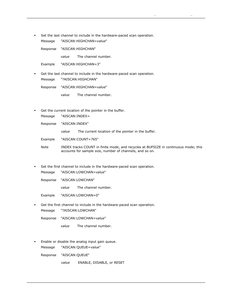 Highchan, Index, Lowchan | Queue | Measurement Computing DAQFlex User Guide User Manual | Page 45 / 125