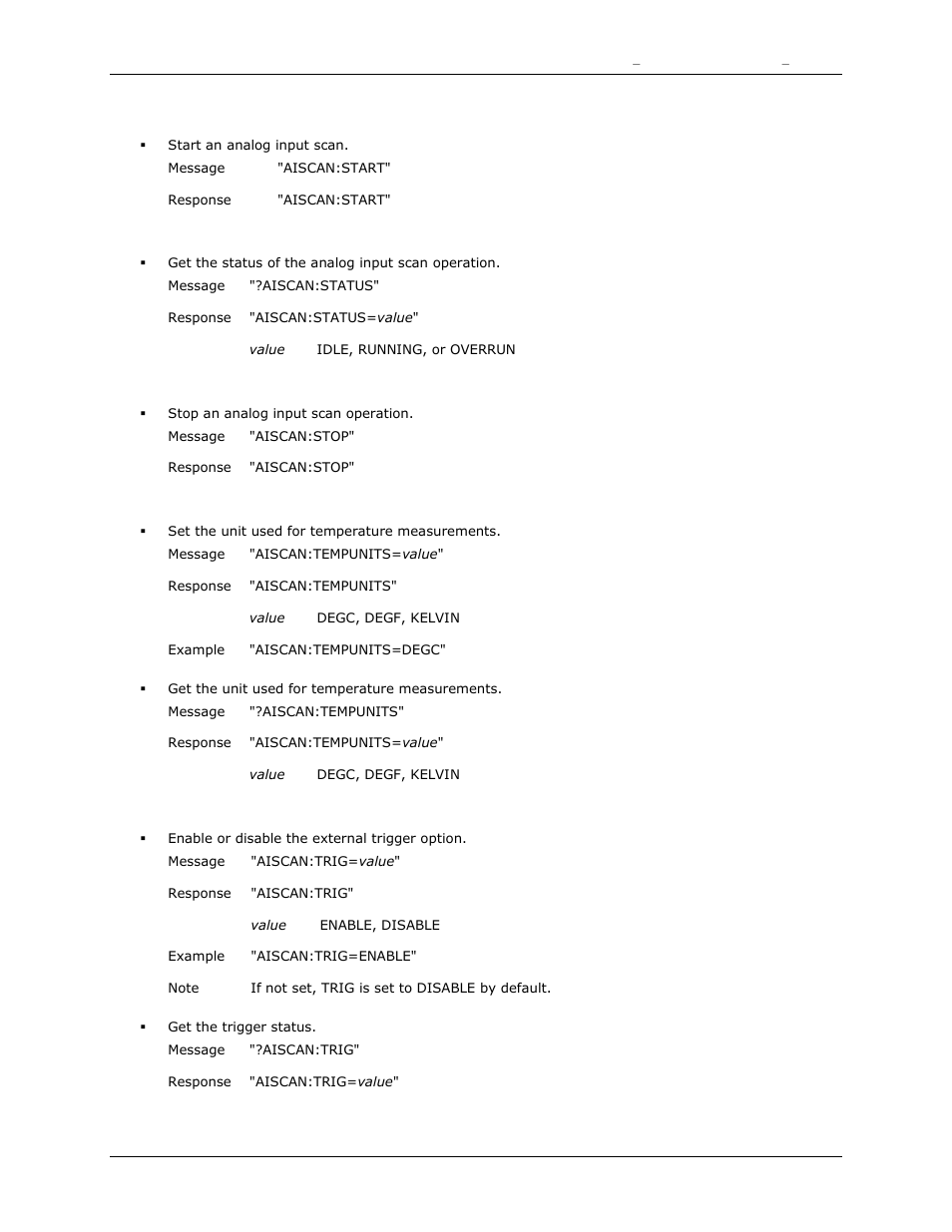 Start, Status, Stop | Tempunits, Trig | Measurement Computing DAQFlex User Guide User Manual | Page 49 / 125