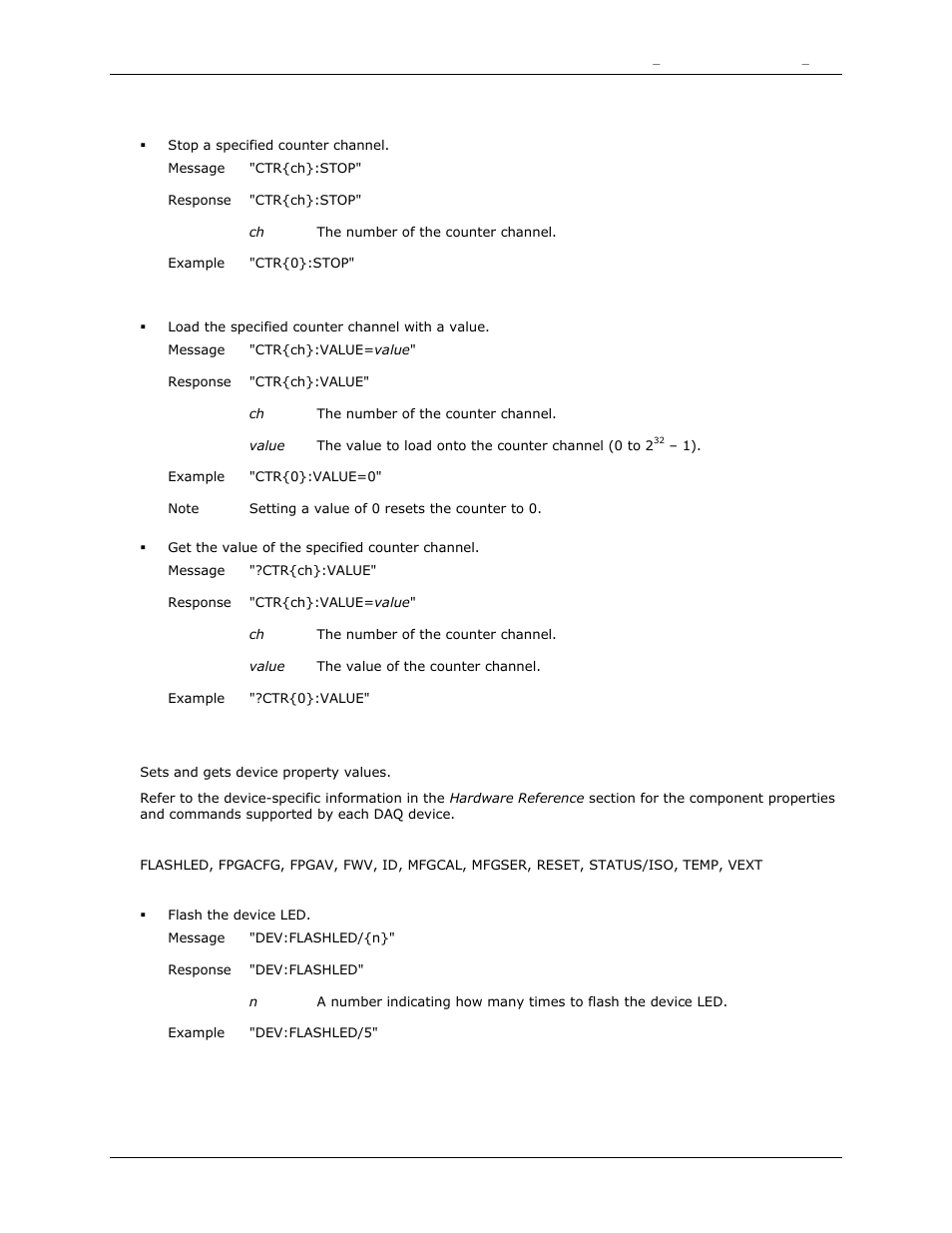 Stop, Value, Flashled | Measurement Computing DAQFlex User Guide User Manual | Page 61 / 125
