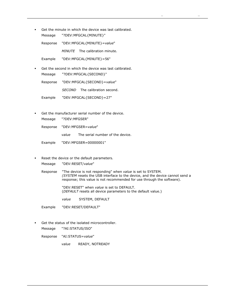 Mfgser, Reset, Status/iso | Measurement Computing DAQFlex User Guide User Manual | Page 64 / 125