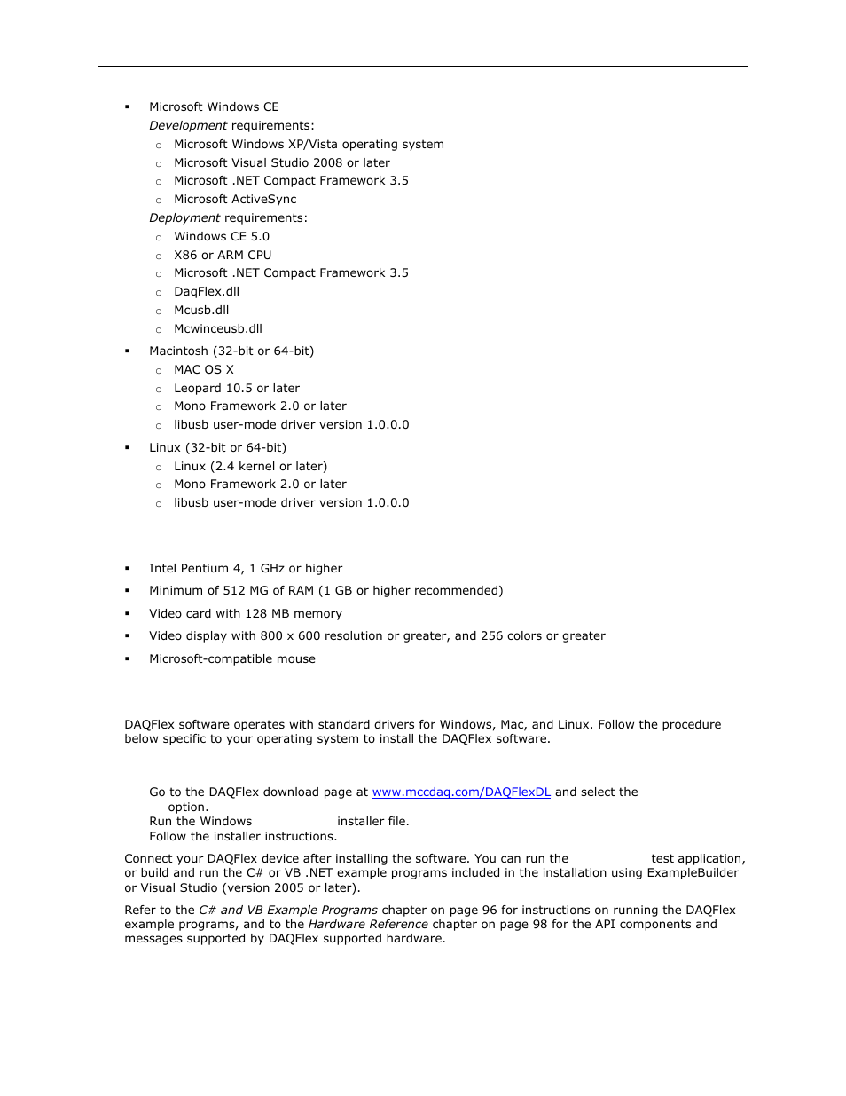Hardware requirements, Installing the daqflex software library | Measurement Computing DAQFlex User Guide User Manual | Page 7 / 125