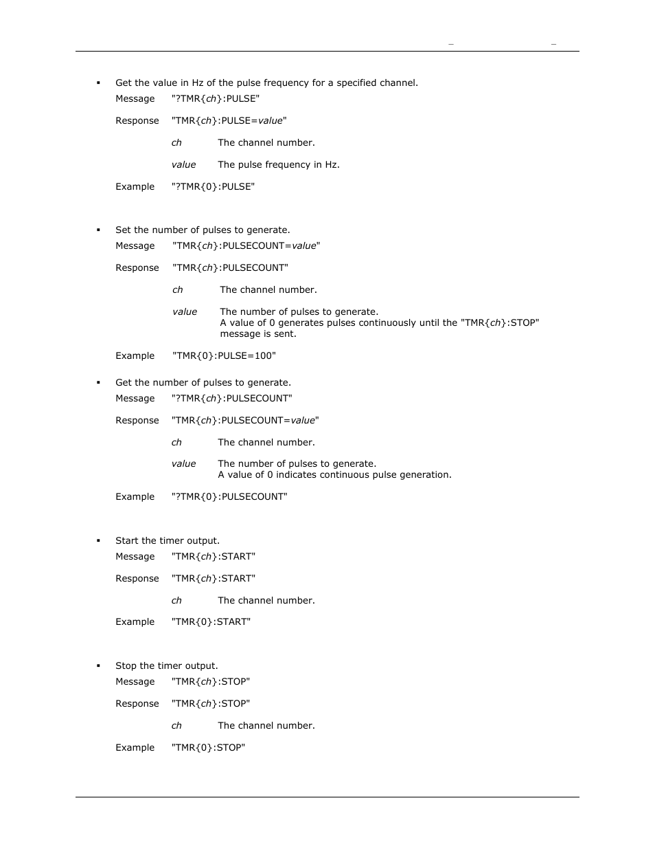 Pulsecount, Start, Stop | Measurement Computing DAQFlex User Guide User Manual | Page 71 / 125