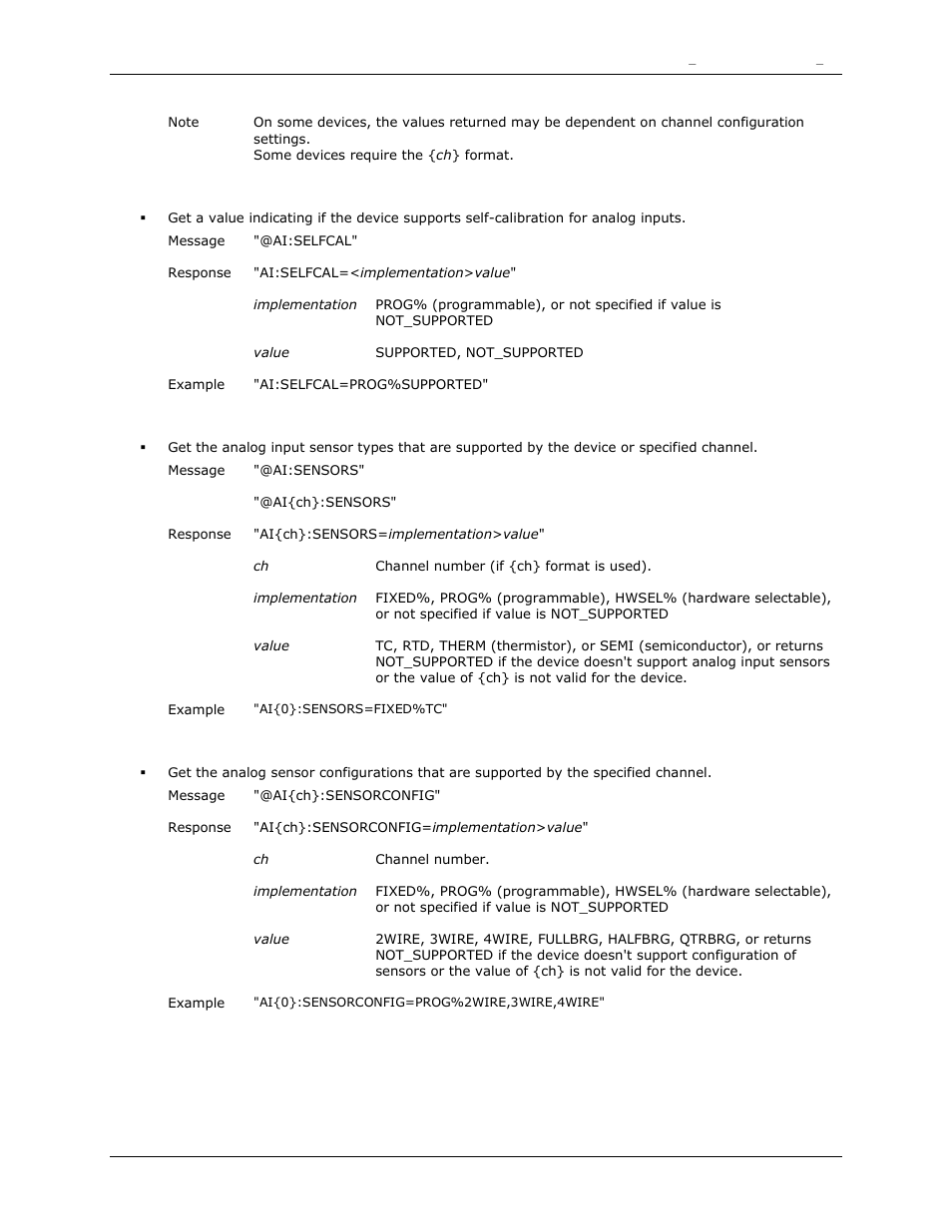 Selfcal, Sensors, Sensorconfig | Measurement Computing DAQFlex User Guide User Manual | Page 75 / 125