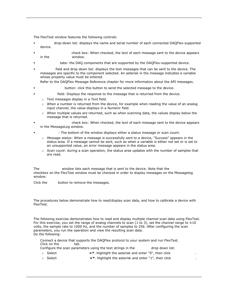 Flextest user interface, Messagelog window, Using flextest | Read and display scan data | Measurement Computing DAQFlex User Guide User Manual | Page 93 / 125