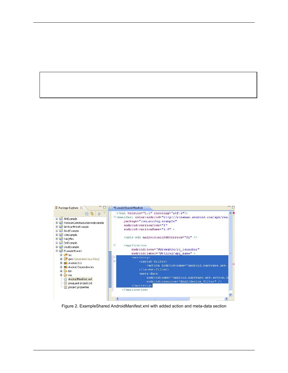 Running a daqflex for android example project, Creating a daqflex for android project | Measurement Computing DAQFlex for Android Quick Start User Manual | Page 3 / 6