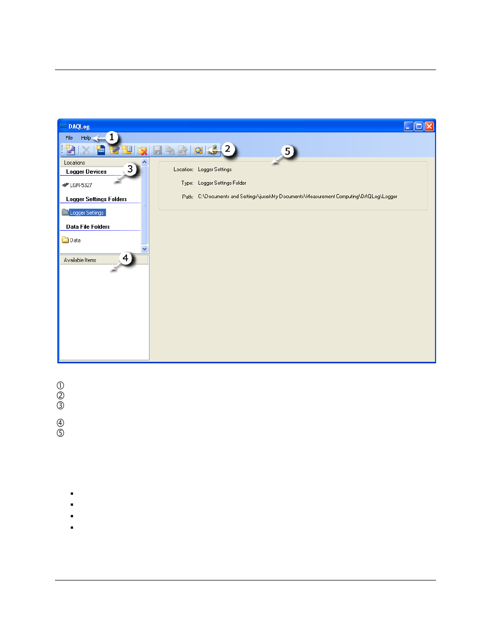 Chapter 3, About the daqlog user interface, Daqlog menu bar | Measurement Computing DAQLog User Guide User Manual | Page 10 / 44