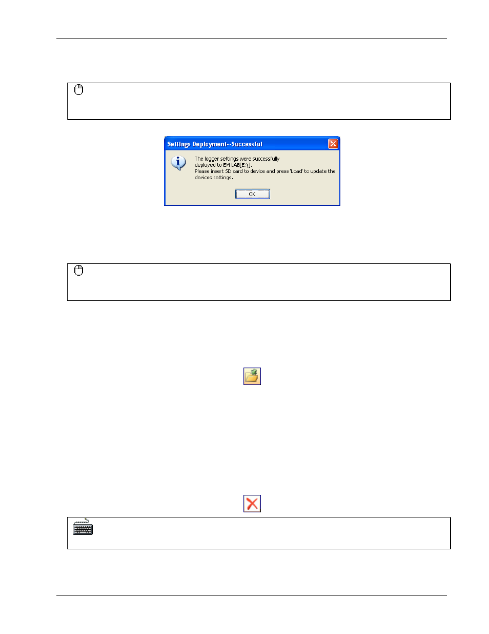 Locating a settings file, Deleting settings files, Ee “deleting settings files | Ee “locating a settings file | Measurement Computing DAQLog User Guide User Manual | Page 32 / 44
