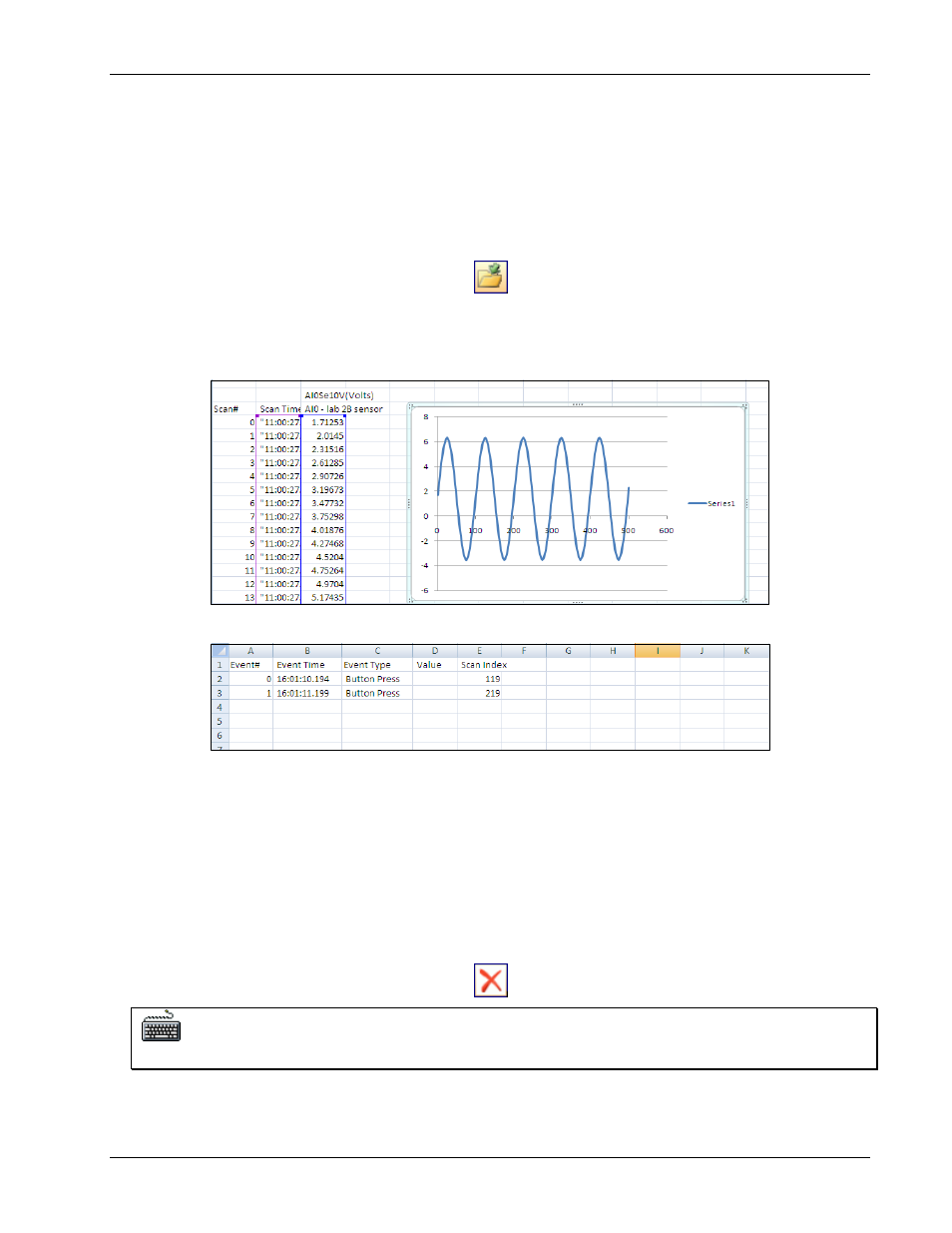Viewing data and event files, Deleting data files, Ee “deleting data files | Measurement Computing DAQLog User Guide User Manual | Page 38 / 44