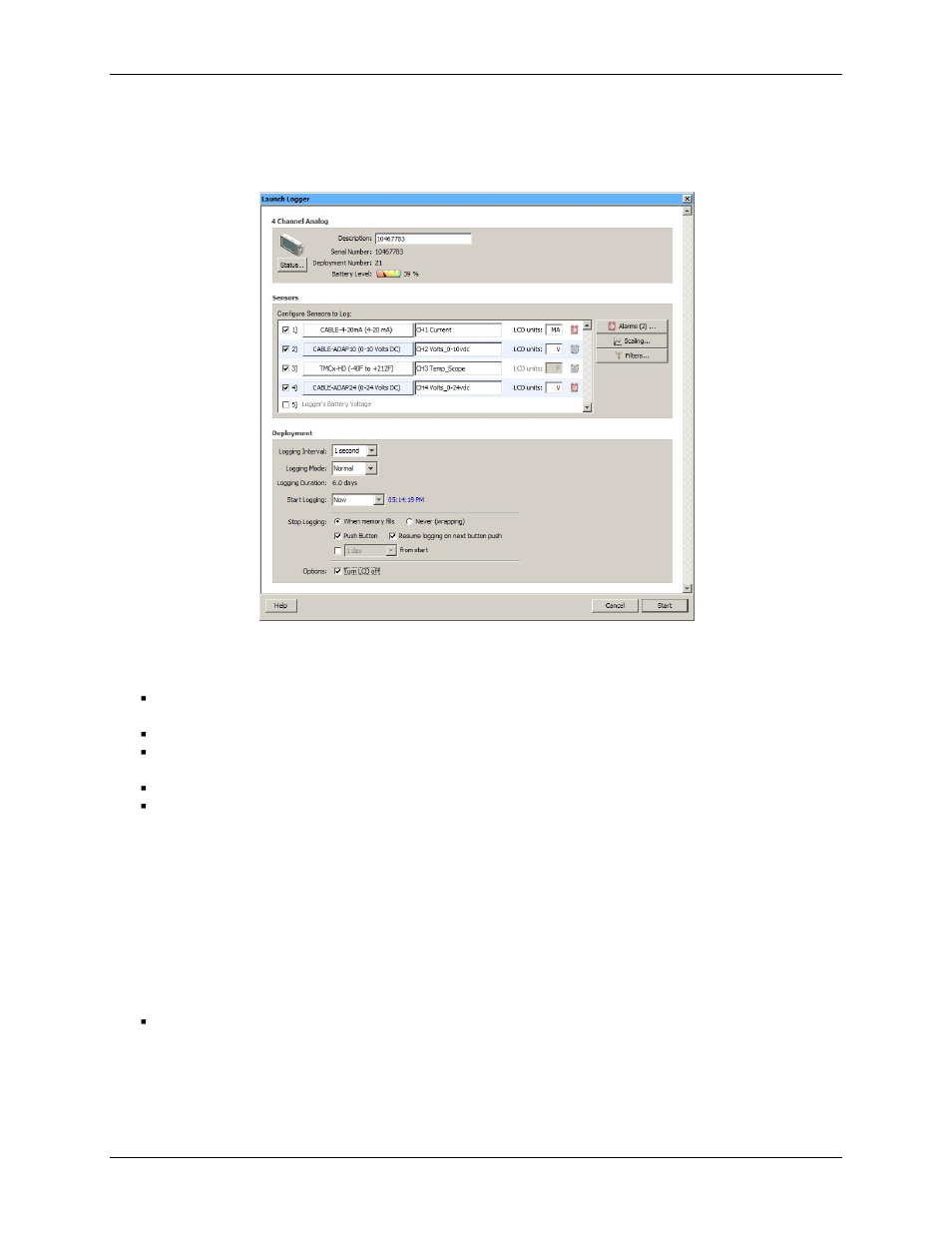 Launch options for usb-5100 series data loggers, Logger information, Sensors | Measurement Computing USB-5100 Series User Manual | Page 13 / 64