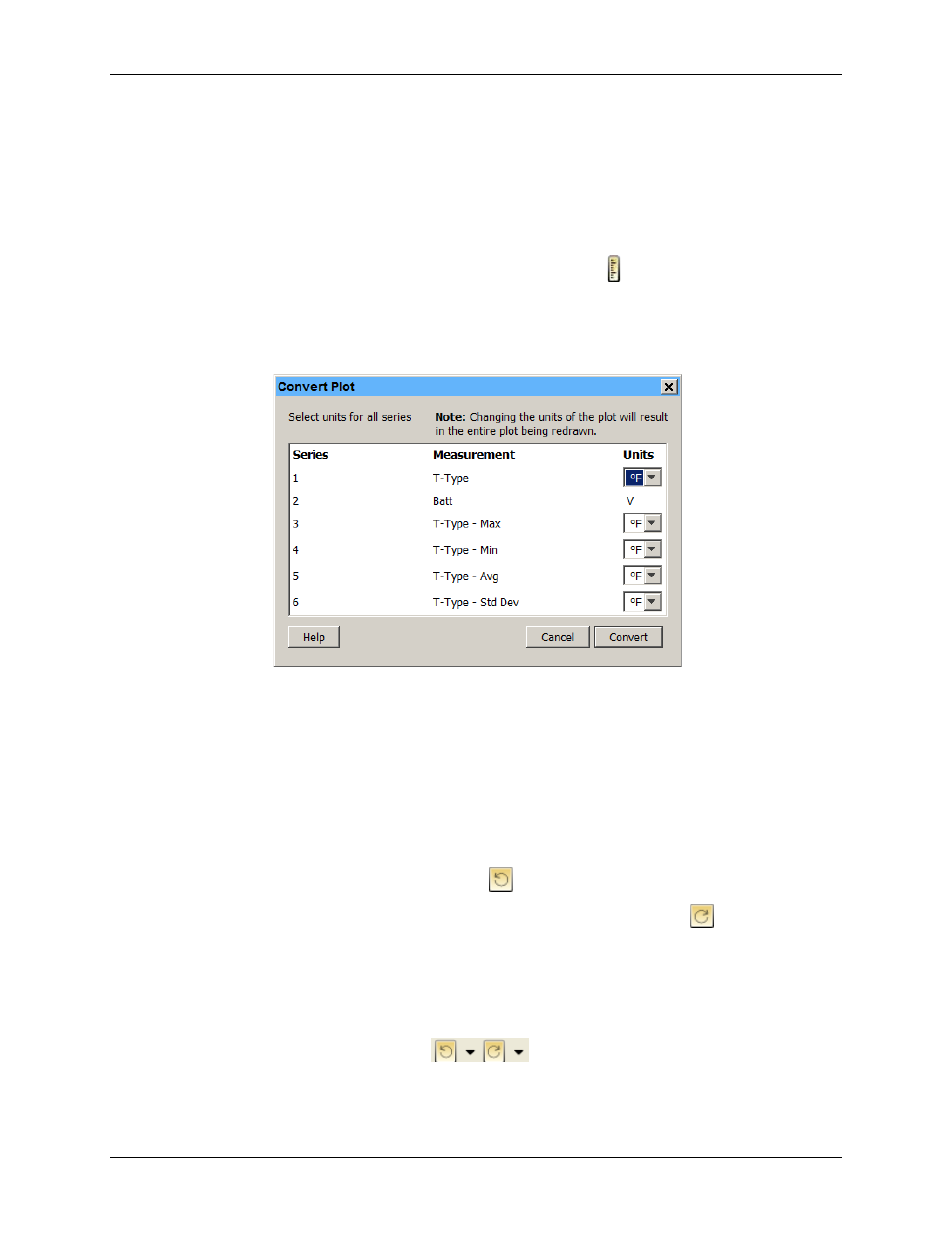 Converting units, Undoing and redoing plot changes, Undoing or redoing plot changes | Saving project files | Measurement Computing USB-5100 Series User Manual | Page 44 / 64