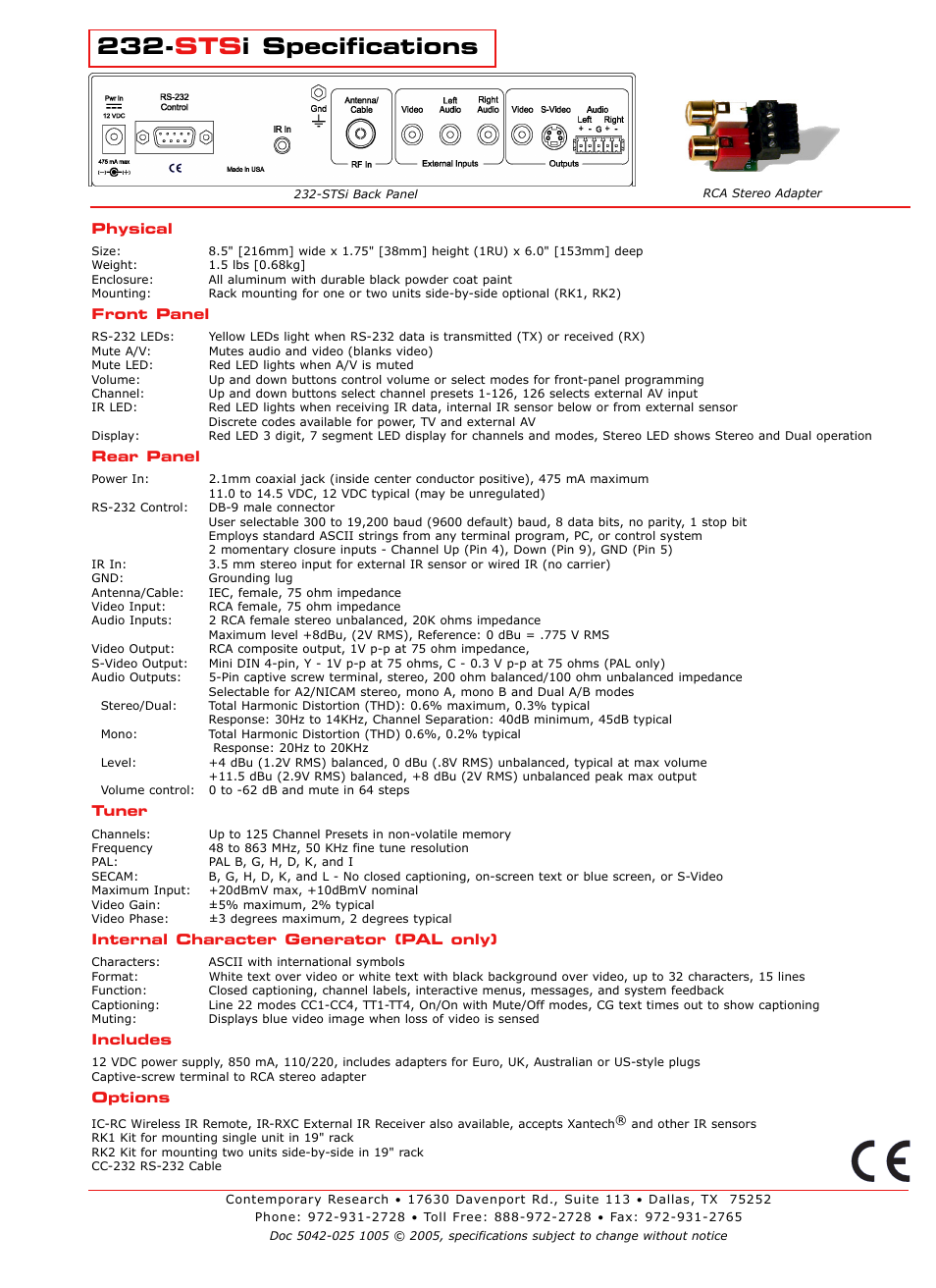 Sts i specifications | Contemporary Research 232-STSI User Manual | Page 2 / 2