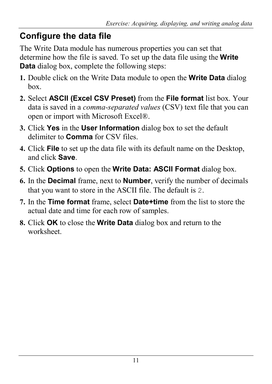 Configure the data file | Measurement Computing DASYLab Getting Started User Manual | Page 11 / 16