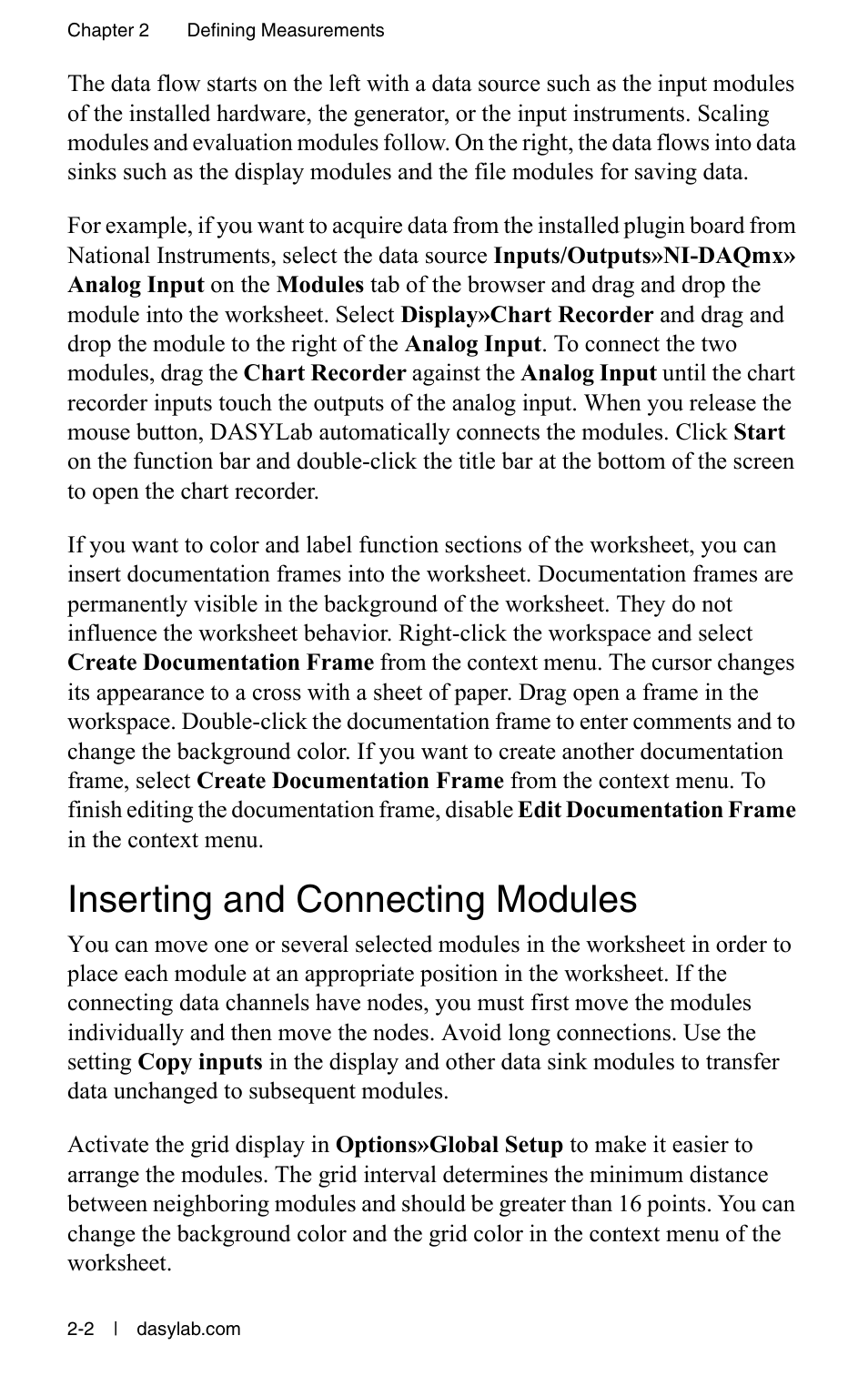 Inserting and connecting modules, Inserting and connecting modules -2 | Measurement Computing DASYLab User Manual User Manual | Page 23 / 76
