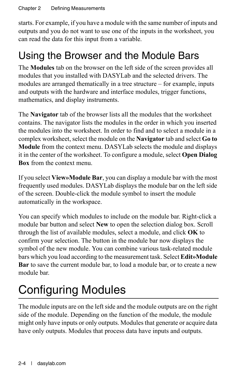 Using the browser and the module bars, Configuring modules, Using the browser and the module bars -4 | Configuring modules -4 | Measurement Computing DASYLab User Manual User Manual | Page 25 / 76