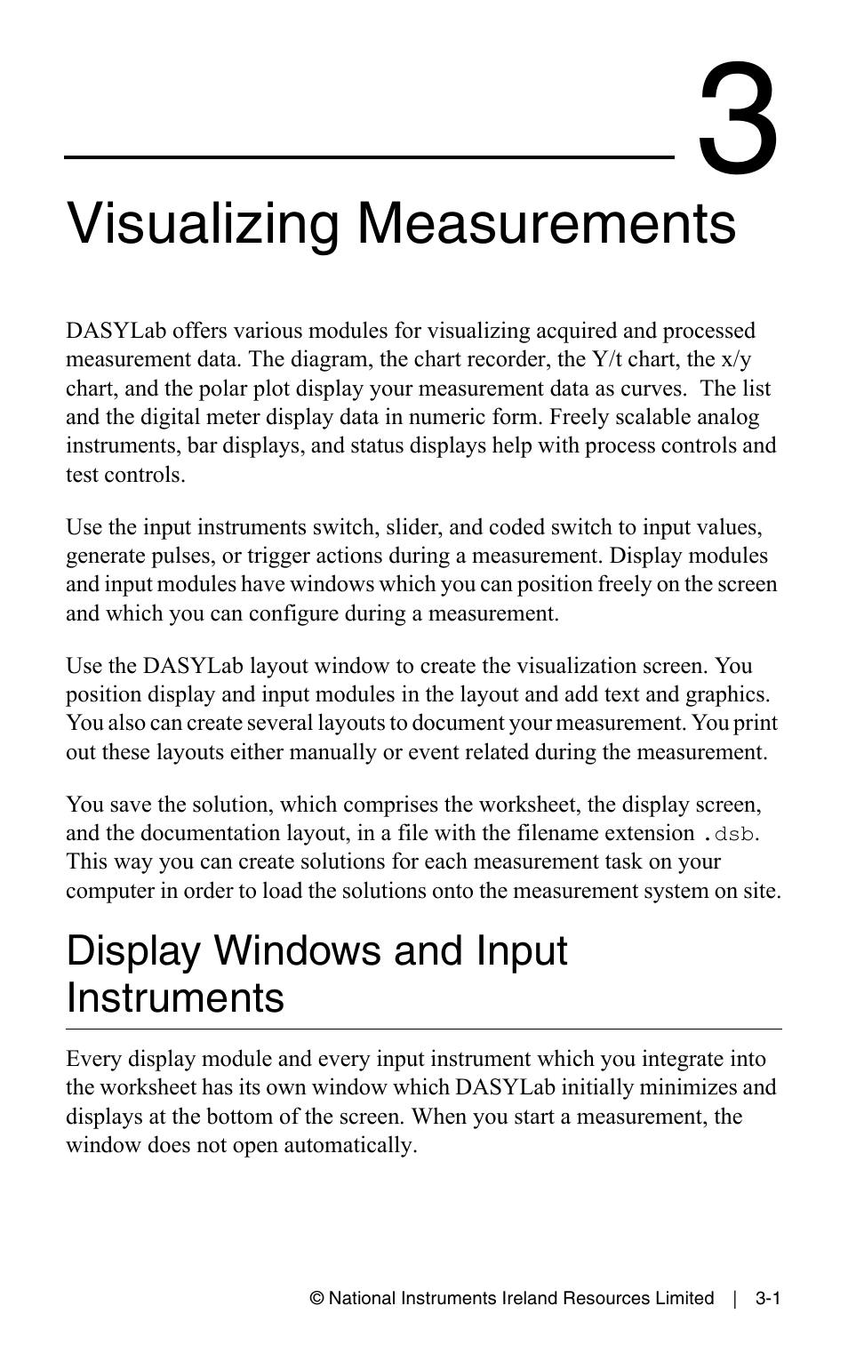 Visualizing measurements, Display windows and input instruments, Chapter 3 visualizing measurements | Display windows and input instruments -1 | Measurement Computing DASYLab User Manual User Manual | Page 30 / 76