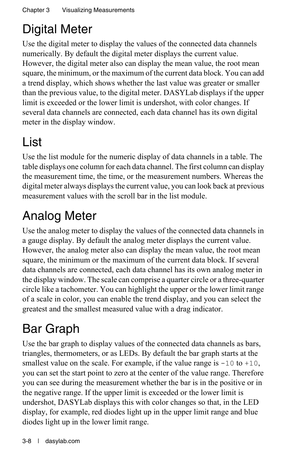 Digital meter, List, Analog meter | Bar graph | Measurement Computing DASYLab User Manual User Manual | Page 37 / 76