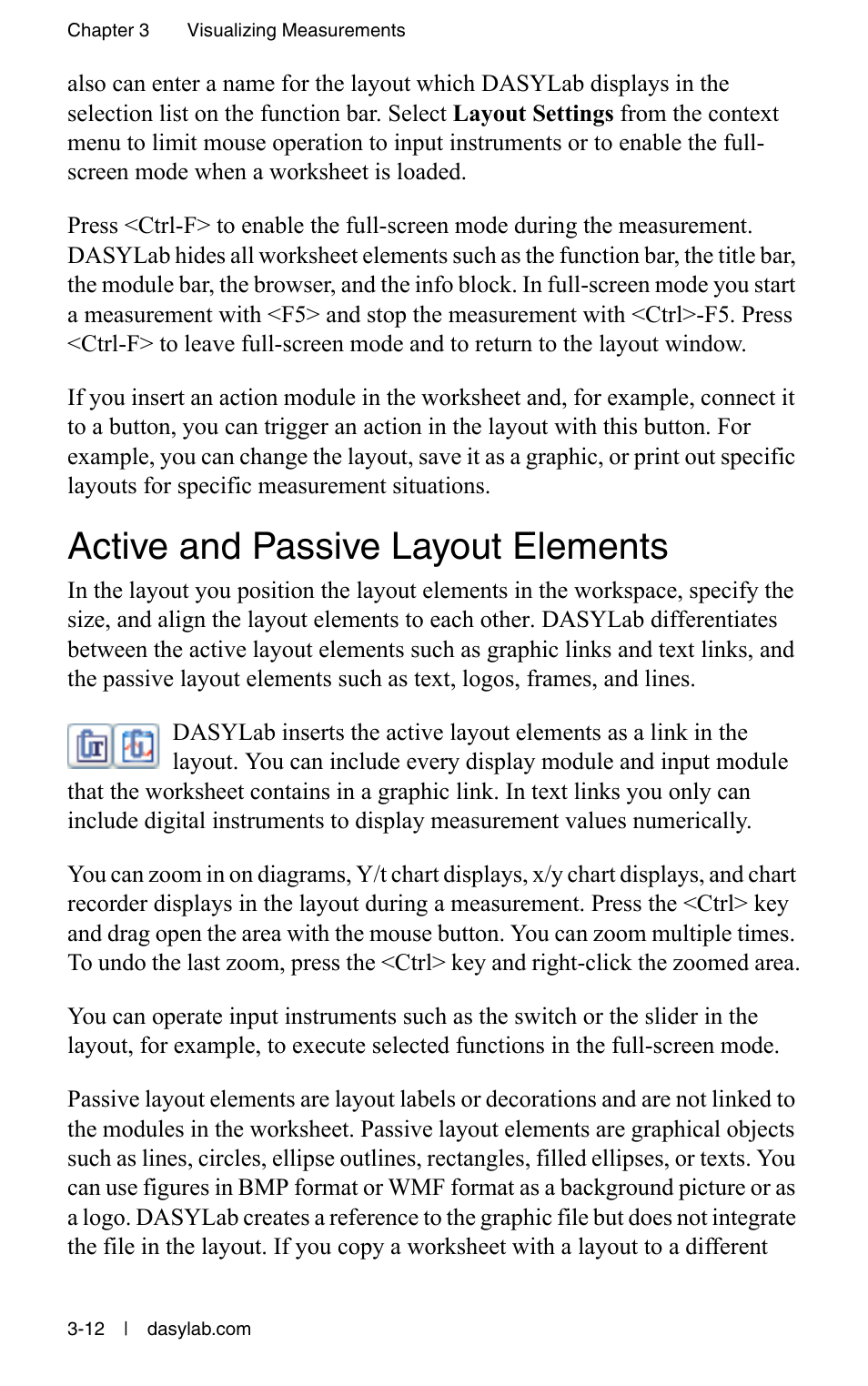 Active and passive layout elements, Active and passive layout elements -12 | Measurement Computing DASYLab User Manual User Manual | Page 41 / 76