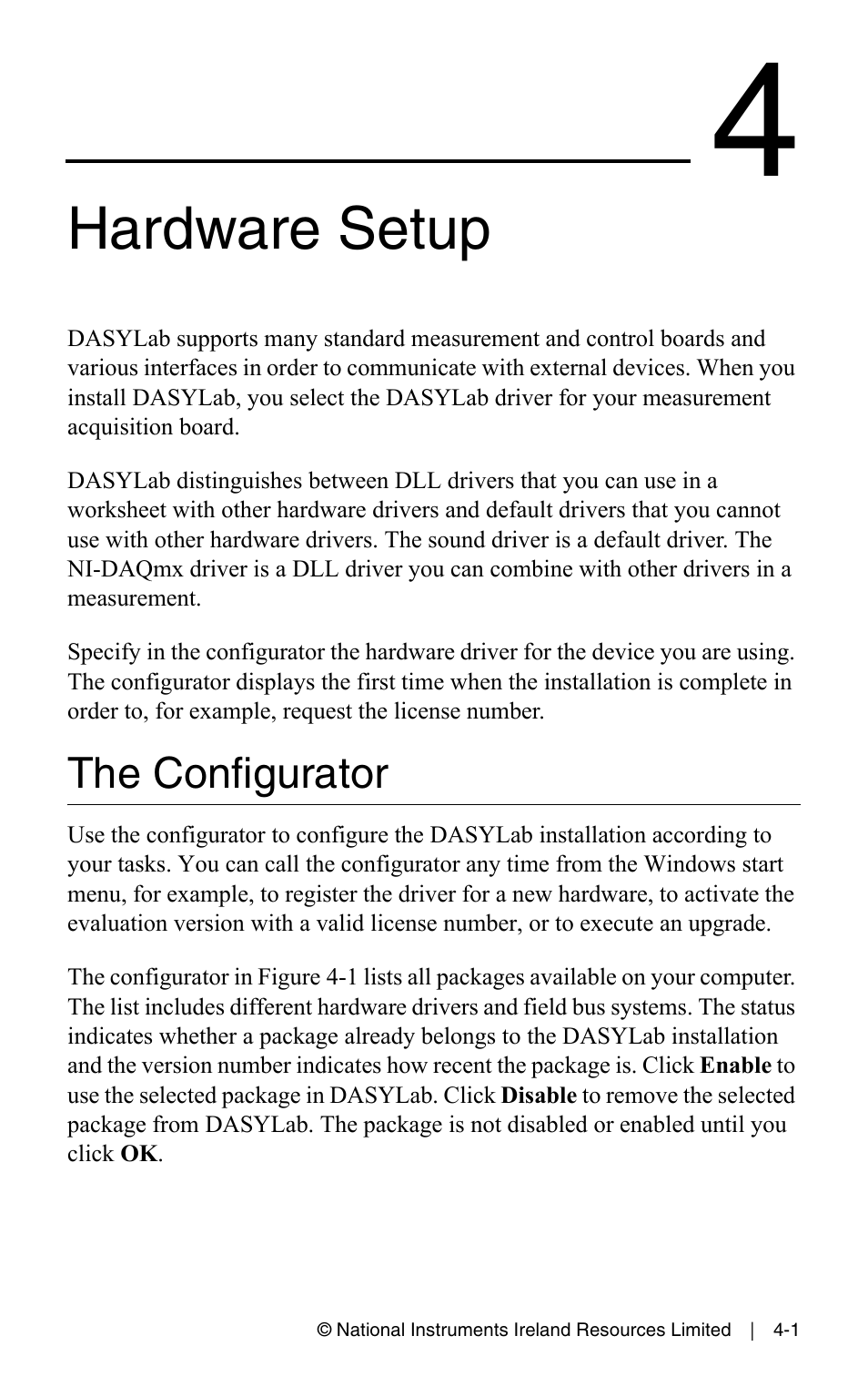 Hardware setup, The configurator, Chapter 4 hardware setup | The configurator -1, Modules | Measurement Computing DASYLab User Manual User Manual | Page 43 / 76