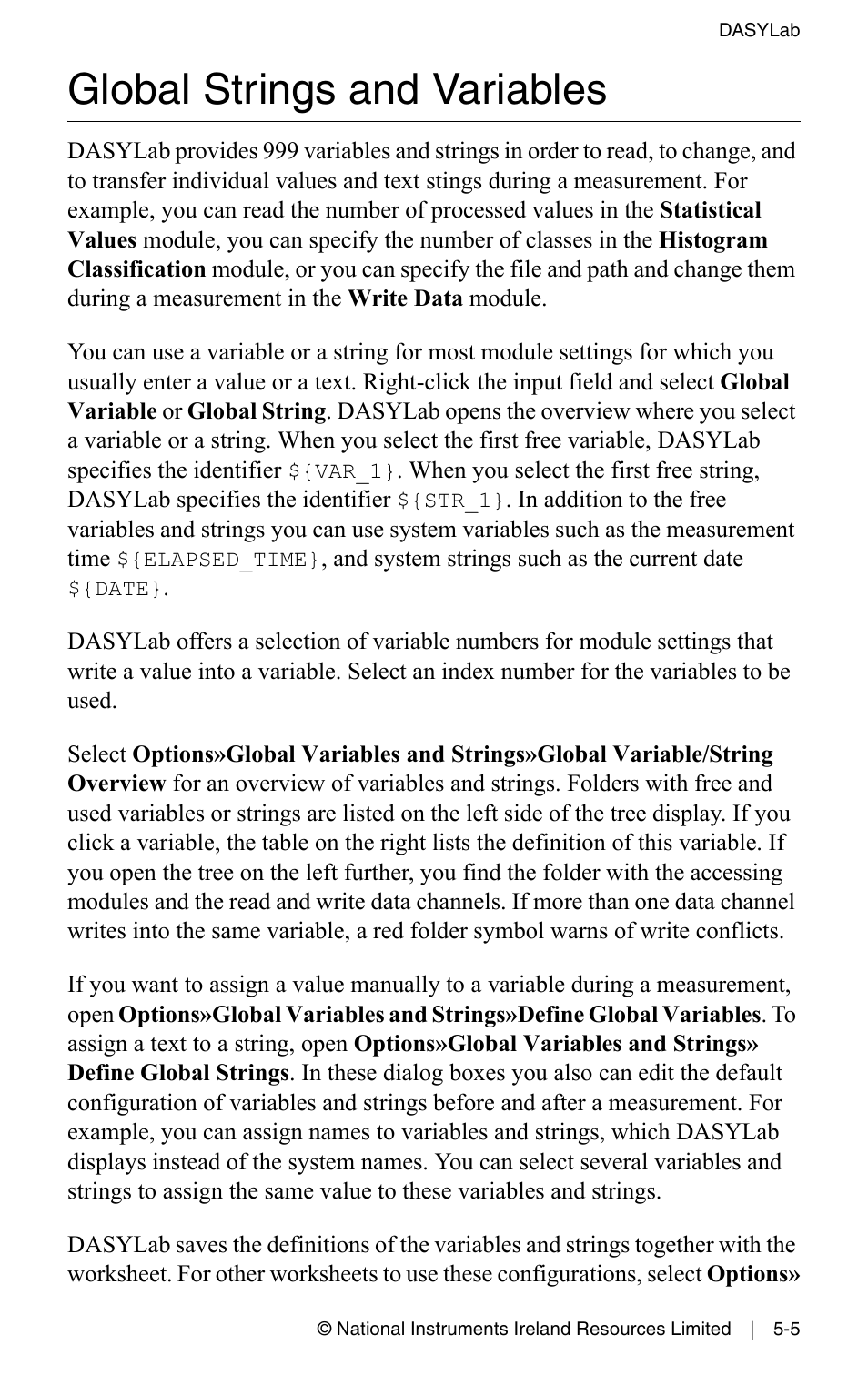 Global strings and variables, Global strings and variables -5 | Measurement Computing DASYLab User Manual User Manual | Page 53 / 76