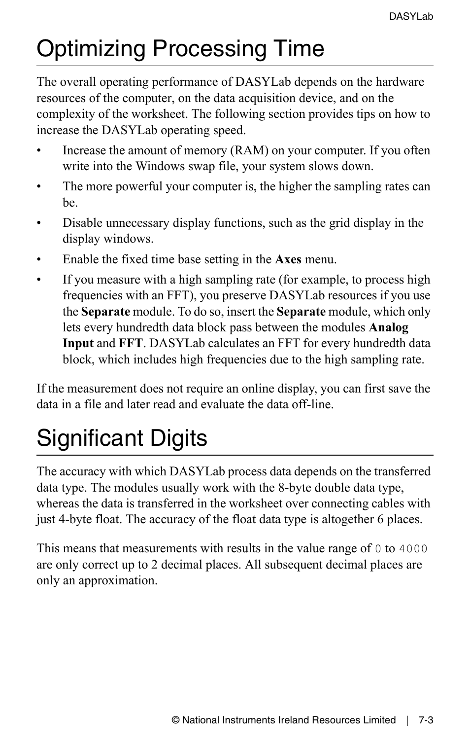 Optimizing processing time, Significant digits | Measurement Computing DASYLab User Manual User Manual | Page 62 / 76