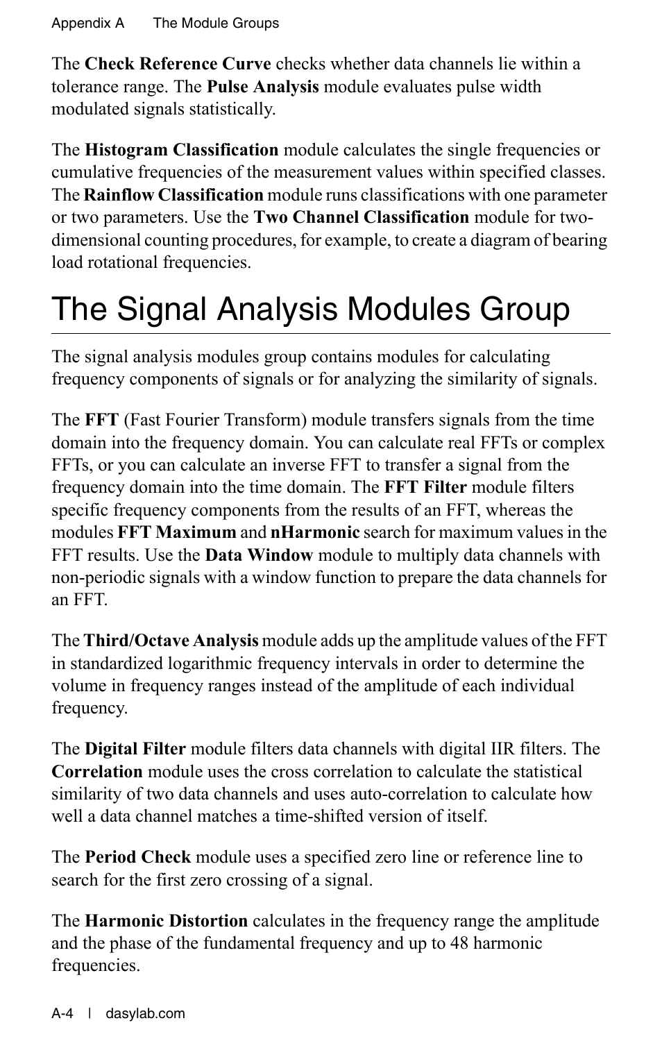 The signal analysis modules group | Measurement Computing DASYLab User Manual User Manual | Page 66 / 76