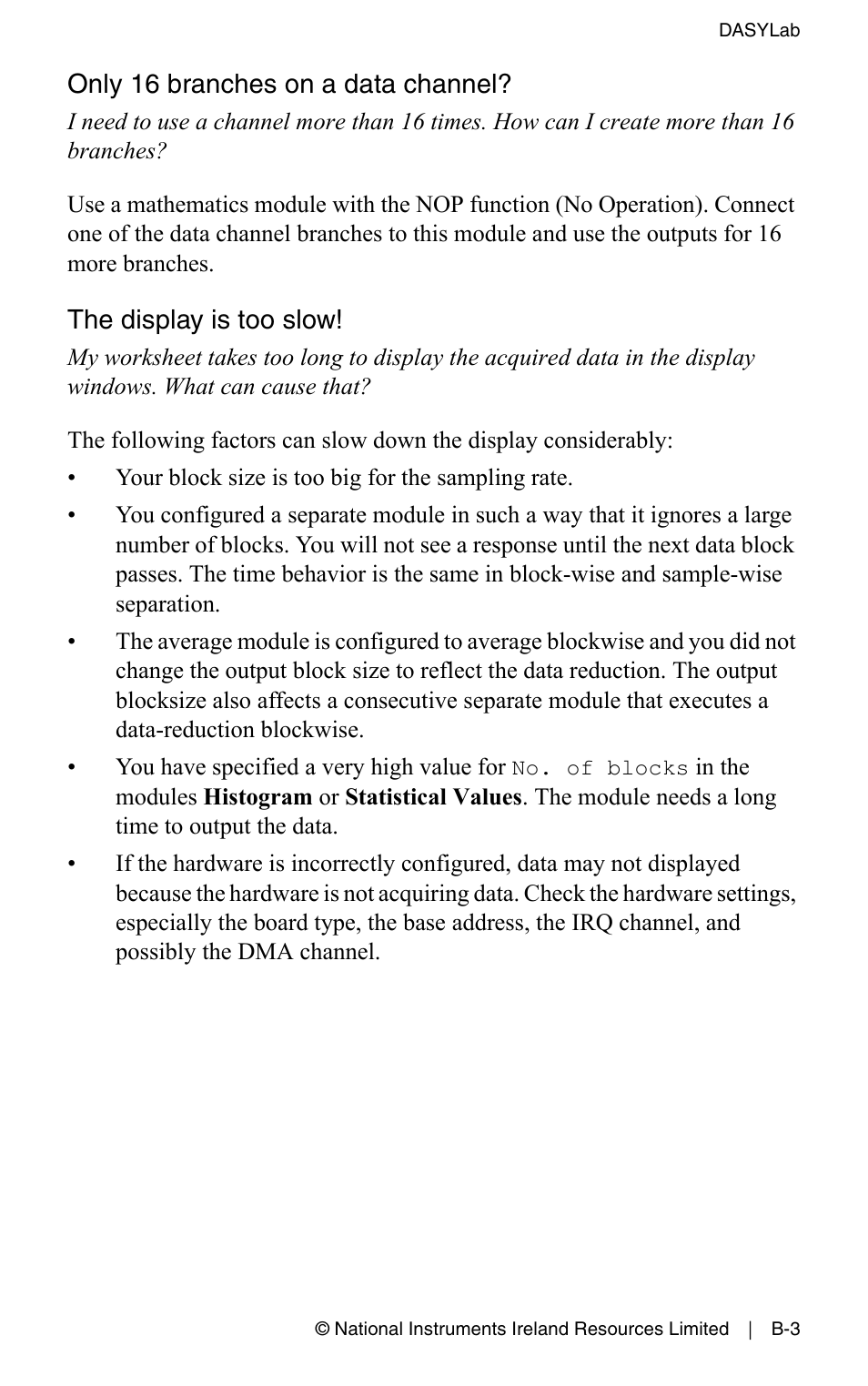 Only 16 branches on a data channel, The display is too slow | Measurement Computing DASYLab User Manual User Manual | Page 73 / 76
