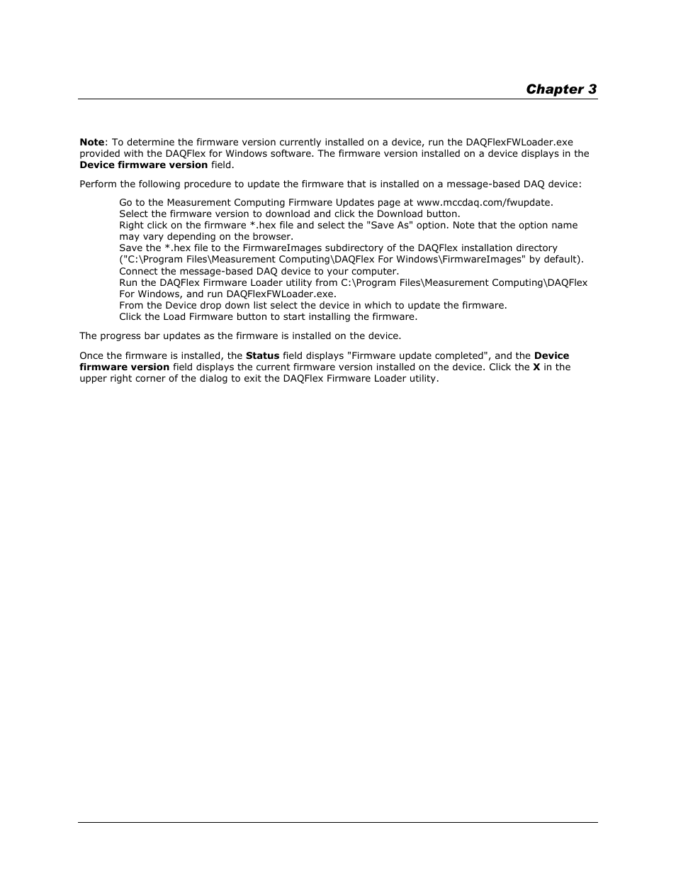 Updating device firmware, Chapter 3 | Measurement Computing DAQFlex User Manual | Page 8 / 46