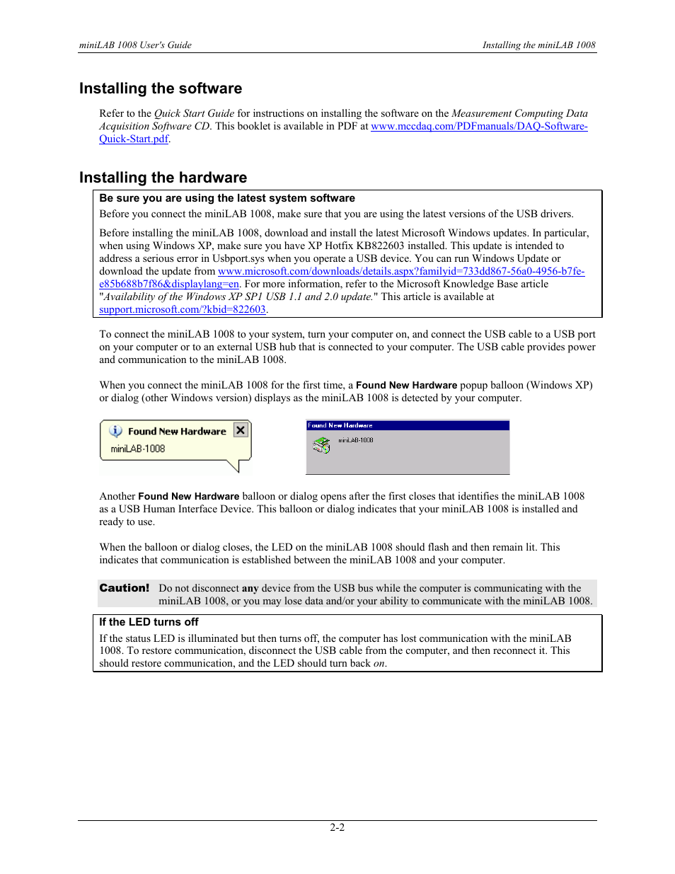 Installing the software, Installing the hardware, Installing the software -2 | Installing the hardware -2 | Measurement Computing miniLAB-1008 User Manual | Page 12 / 34