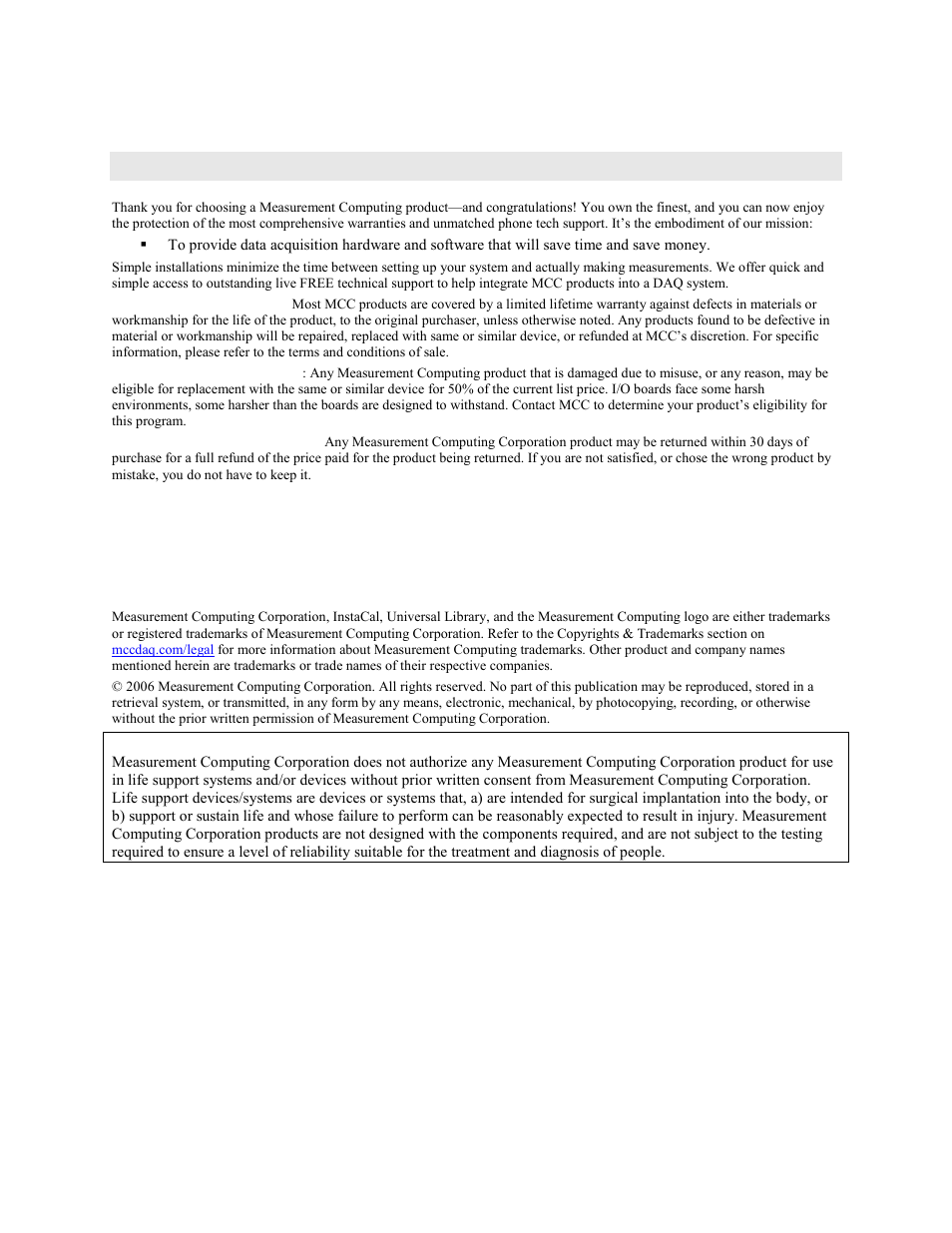 Management committed to your satisfaction | Measurement Computing miniLAB-1008 User Manual | Page 3 / 34