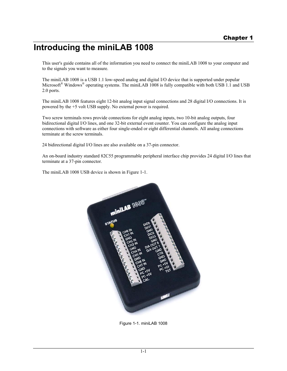 Introducing the minilab 1008, Introducing the minilab 1008 -1 | Measurement Computing miniLAB-1008 User Manual | Page 8 / 34