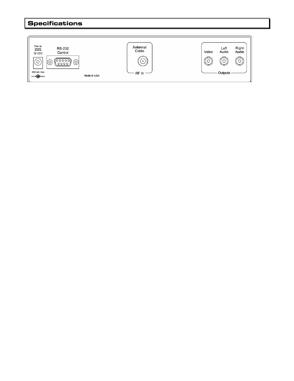 Physical, Front panel, Rear panel | Includes, Specifications | Contemporary Research 232-FMA User Manual | Page 4 / 14