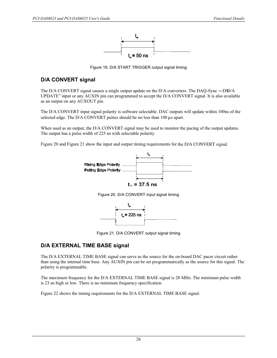 D/a convert signal, D/a external time base signal | Measurement Computing PCI-DAS6023 User Manual | Page 26 / 44