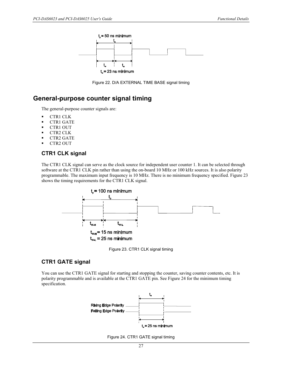 General-purpose counter signal timing, Ctr1 clk signal, Ctr1 gate signal | Measurement Computing PCI-DAS6023 User Manual | Page 27 / 44