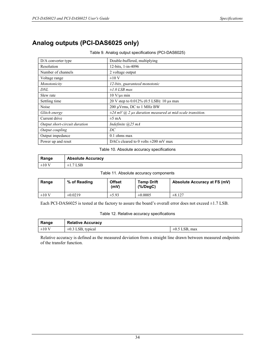 Analog outputs (pci-das6025 only) | Measurement Computing PCI-DAS6023 User Manual | Page 34 / 44
