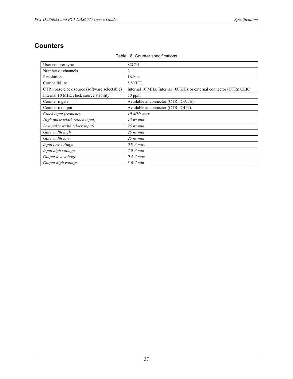 Counters | Measurement Computing PCI-DAS6023 User Manual | Page 37 / 44