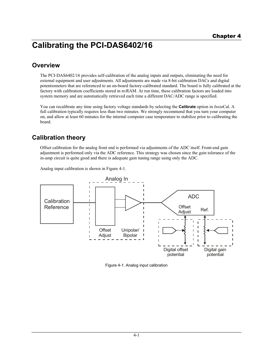 Calibrating the pci-das6402/16, Overview, Calibration theory | Calibrating the pci-das6402/16 -1, Overview -1, Calibration theory -1 | Measurement Computing PCI-DAS6402/16 User Manual | Page 20 / 34