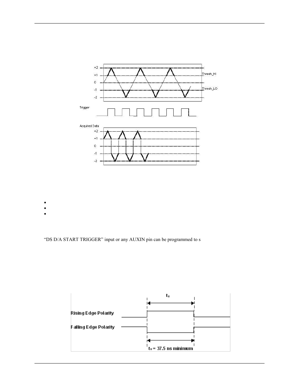 Gate outside window, Waveform generation timing signals, D/a start trigger signal | Measurement Computing PCI-DAS6071 User Manual | Page 27 / 49