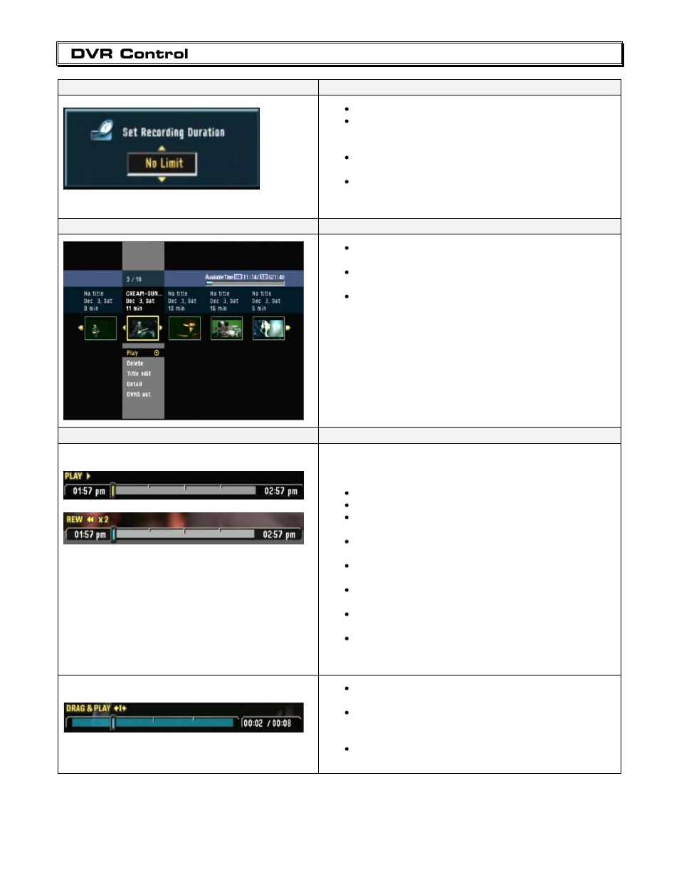 Dvr control, Manual recording, Program list | Playback | Contemporary Research IP-HDVR User Manual | Page 19 / 38