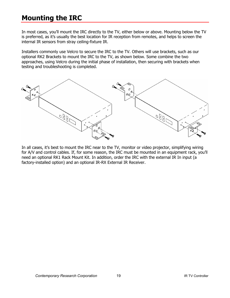 Mounting the irc | Contemporary Research ICC2-IRC User Manual | Page 19 / 22