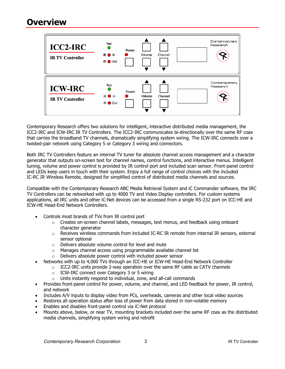 Overview | Contemporary Research ICC2-IRC User Manual | Page 3 / 22