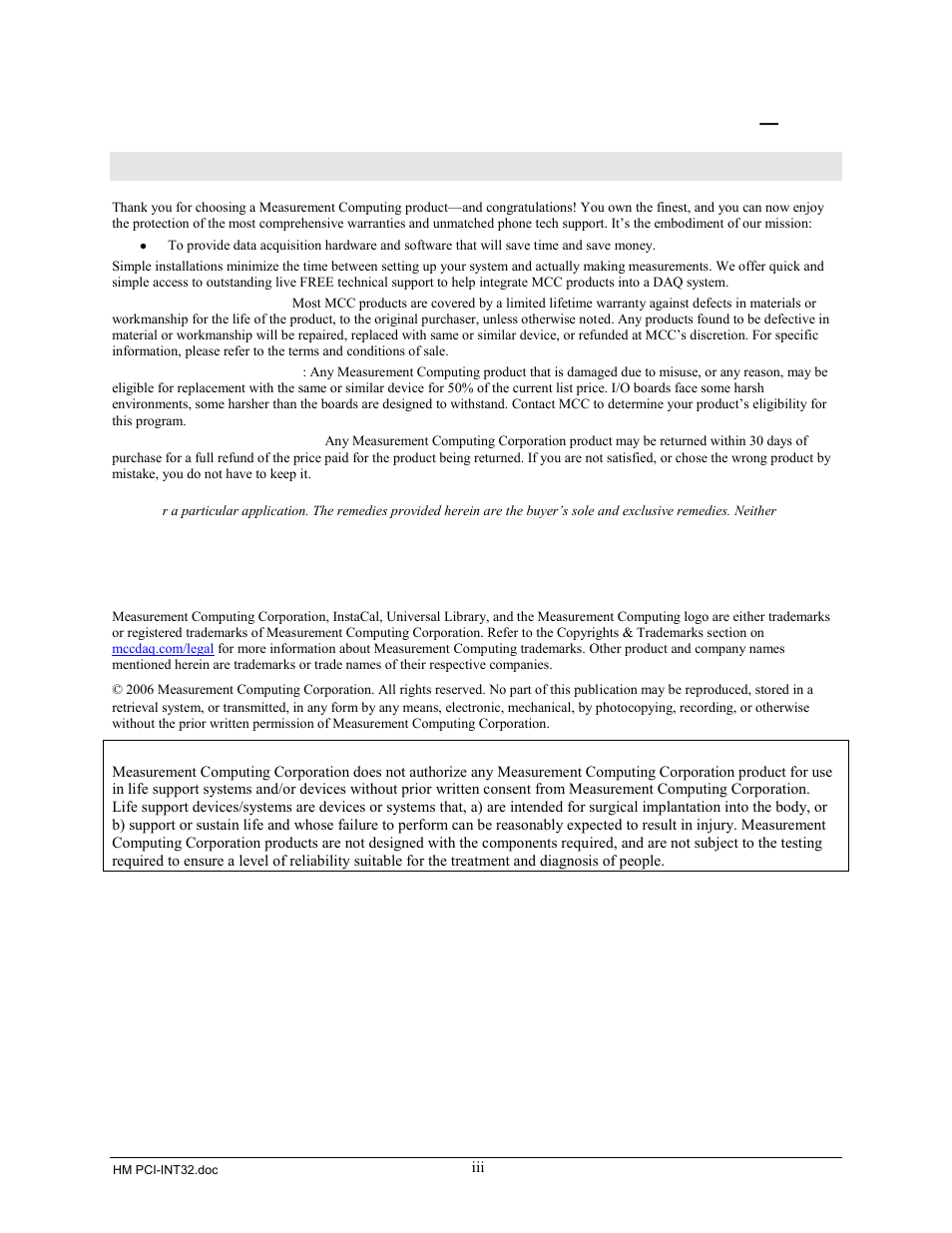 Management committed to your satisfaction | Measurement Computing PCI-INT32 User Manual | Page 3 / 17